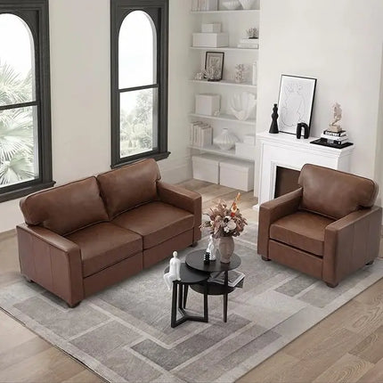 FurnitureZ l  Mid-Century Modern PU Faux Leather Sofa Couch for Living Room