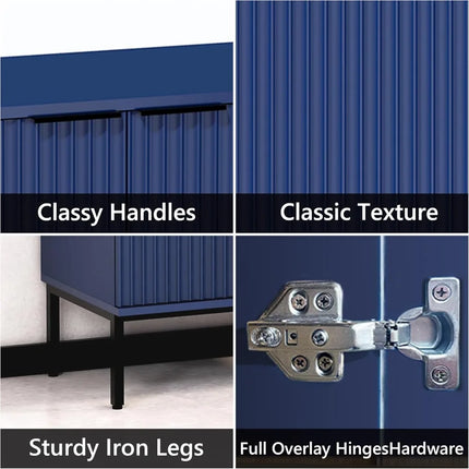 FurnitureZ l  Blue Wooden Buffet with Fluted Design for Living Room, Dining Room