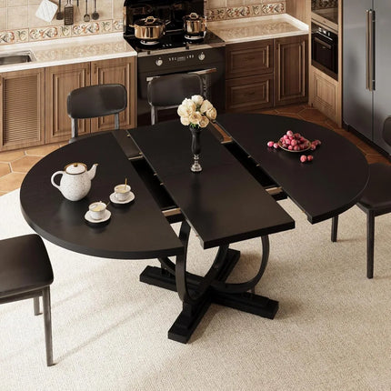 FurnitureZ l 59" Extendable Round Dining Table for Dining Room