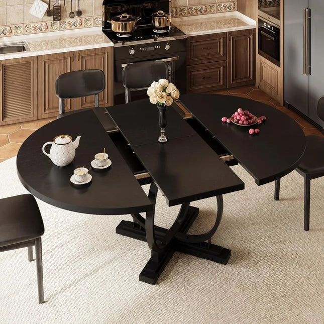 FurnitureZ l 59" Extendable Round Dining Table for Dining Room