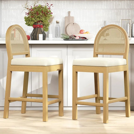 FurnitureZ l  Upholstered Rattan Bar Stools Set of 2 for Dining Room