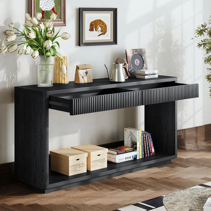 FurnitureZ l  60" Modern Fluted Console Table for Living Room