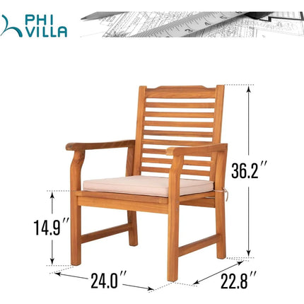 FurnitureZ l  2 Pieces Acacia Wood Outdoor Dining Chairs with Cushions for Outdoor