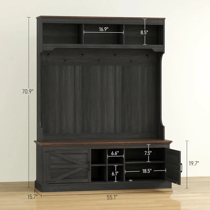 FurnitureZ l  Farmhouse Style 3-in-1 Entryway Storage Bench with Coat Rack and Shoe Rack