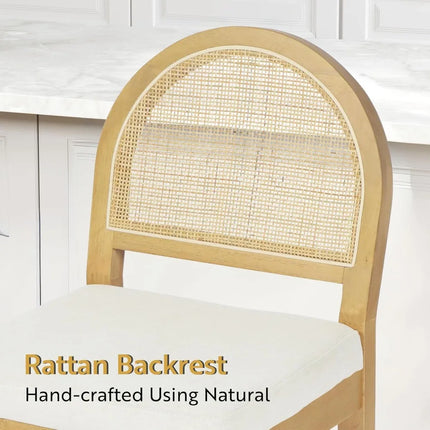 FurnitureZ l  Upholstered Rattan Bar Stools Set of 2 for Dining Room