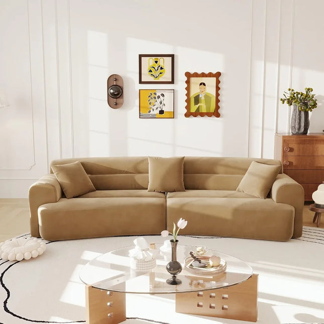 FurnitureZ l  110" W Curved Lazy Sofa with Soft Armrests and 3 Small Pillows for Living Room