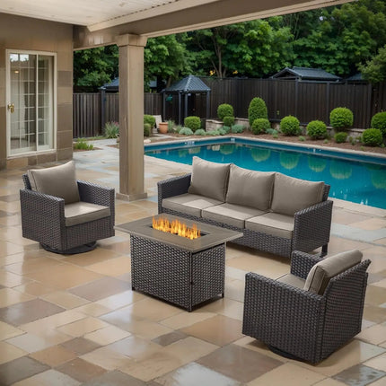 FurnitureZ l Outdoor Swivel Rocker Chairs Set with Coffee Table, Side Table, 3 Seat Sofa