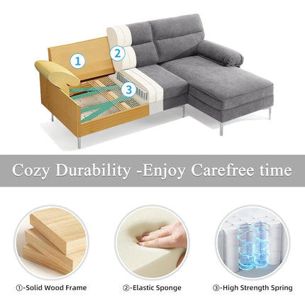 FurnitureZ l  Shape Couch Convertible 3 Seat Modern Chenille Fabric Sofa for Living Room