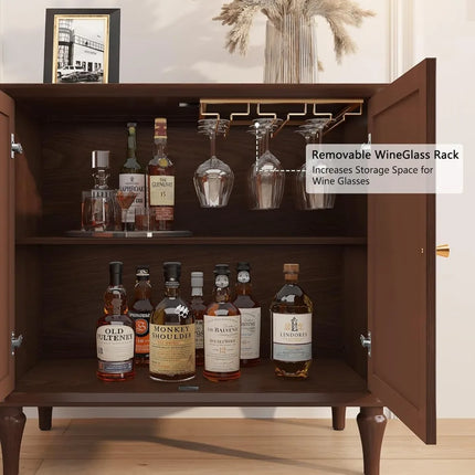 FurnitureZ l  Mid-Century Modern Brown Buffet Cabinet with 2 Doors for Entryway