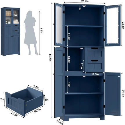 FurnitureZ l  67" Tall Storage Cabinet for Dining Room, Bathroom