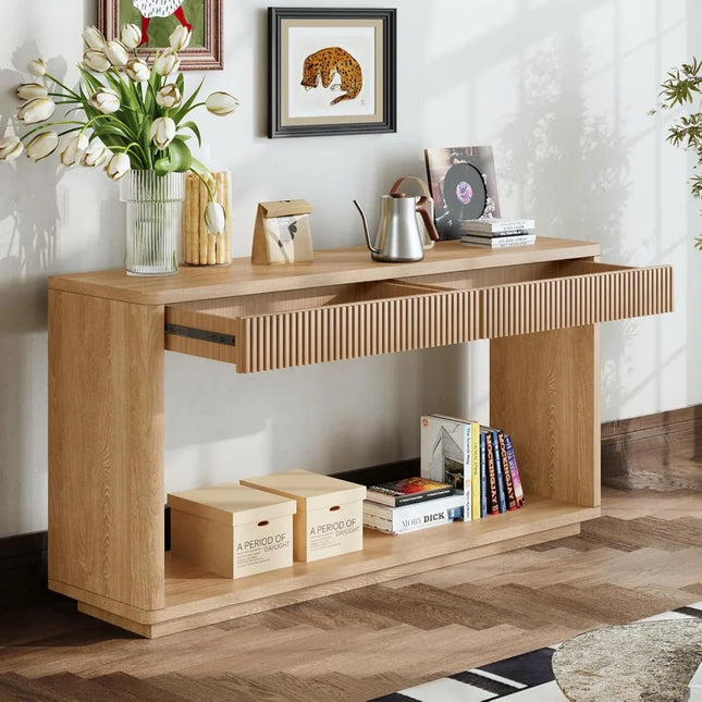 FurnitureZ l  60" Modern Fluted Console Table for Living Room