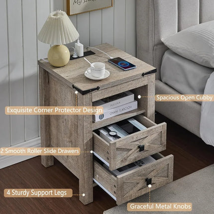 FurnitureZ l  Nightstand with Charging Station for Bedroom