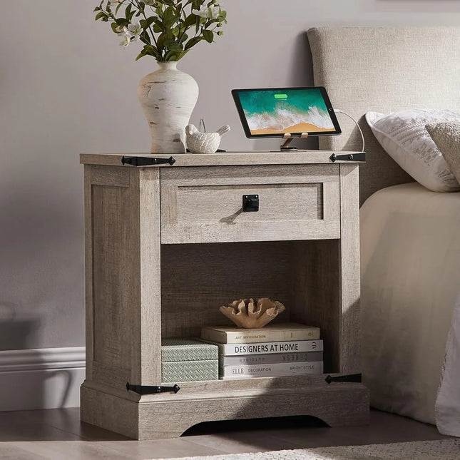 FurnitureZ l  Rustic Farmhouse Style Nightstand Table for Living Room, Bedroom