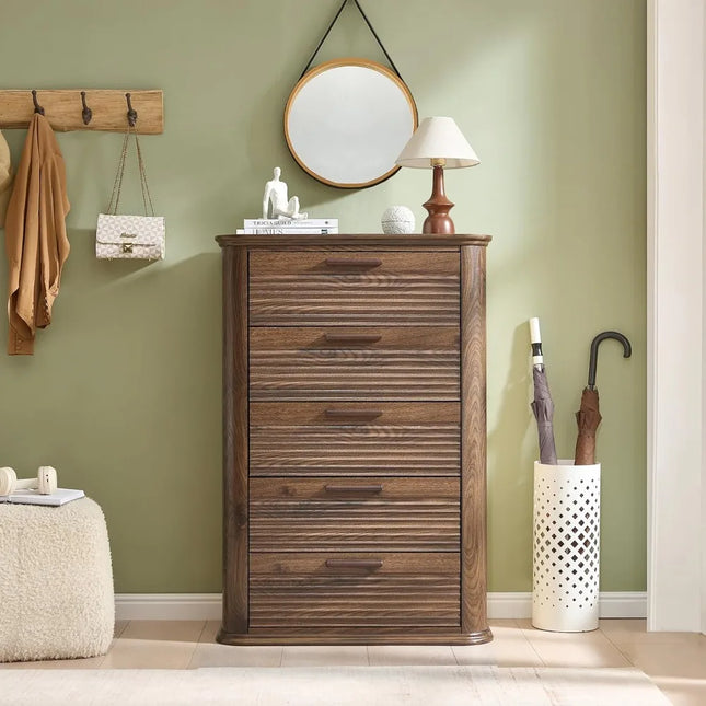 FurnitureZ l  Modern Curved Profile Wood Dresser for Bedroom, Dressing Room