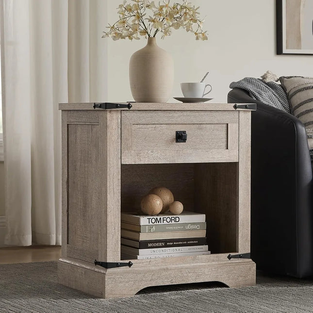 FurnitureZ l  Rustic Farmhouse Style Nightstand Table for Living Room, Bedroom