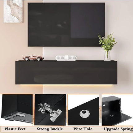 FurnitureZ l  Black High Gloss Floating TV Stand for Living Room, Bedroom