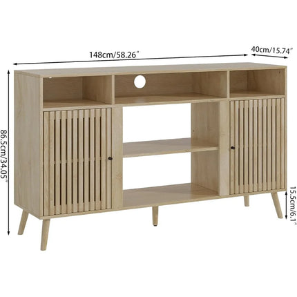 FurnitureZ l  65" Mid Century Modern Fluted TV Stand for Living Room