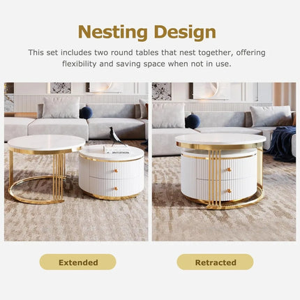FurnitureZ l  Modern White Round Nesting Coffee Table Set for Living Room
