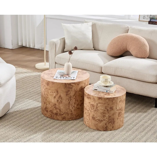 FurnitureZ l  Modern Circular Travertine Nesting Coffee Table Set of 2 for Living Room