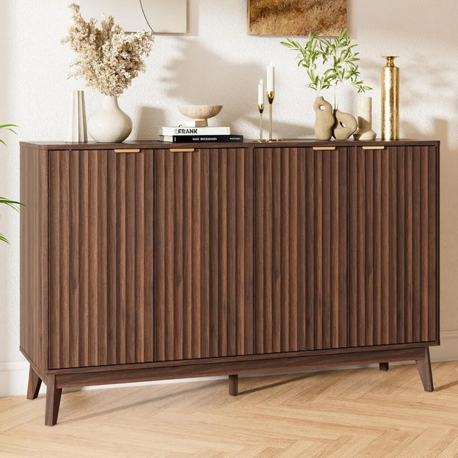 FurnitureZ l  Large Walnut Fluted Sideboard Buffet Cabinet for Living Room, Dining Room