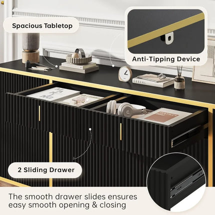 FurnitureZ l  Modern Fluted Sideboard Buffet Cabinet for Living Room, Dining Room