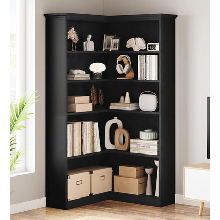 FurnitureZ l  72.8" Corner Bookshelf for Living Room, Bedroom, Home Office