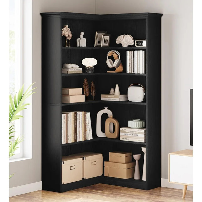 FurnitureZ l  72.8" Corner Bookshelf for Living Room, Bedroom, Home Office