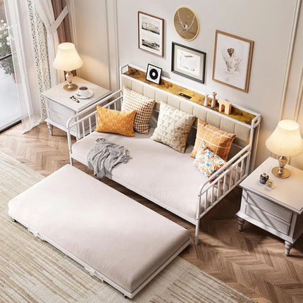 FurnitureZ l  Twin Bed Frame with Upholstered Headboard for Bedroom