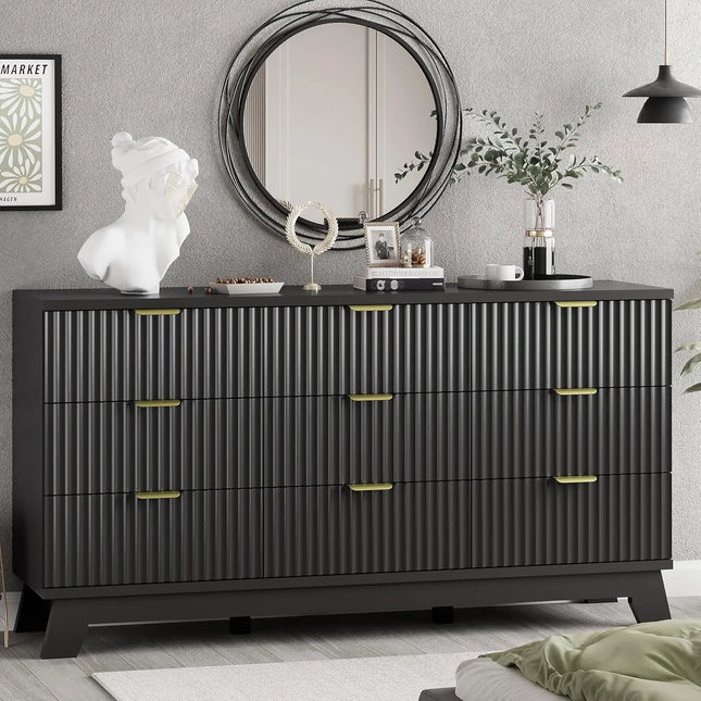 FurnitureZ l  Fluted Dresser with 9 Drawers for Bedroom, Dressing Room