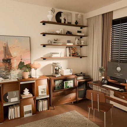 FurnitureZ l  Set of 4 Rustic Wooden Floating Shelves for Home Office, Bathroom