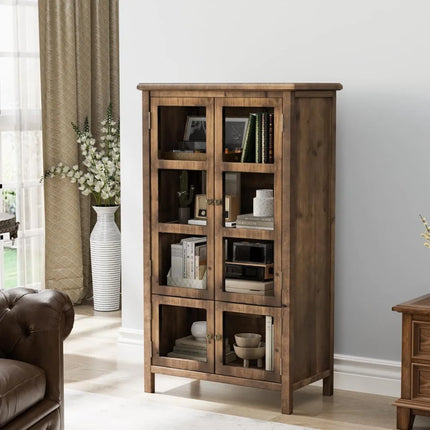FurnitureZ l  Rustic Glass Door Storage Cabinet for Living Room, Dining Room