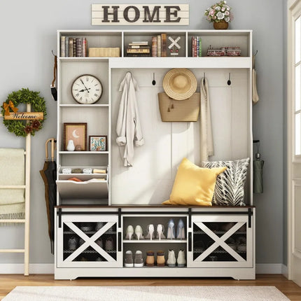 FurnitureZ l  75" Tall LED-Illuminated Farmhouse Style Hall Tree for Entryway