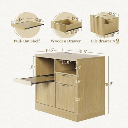 FurnitureZ l Fluted Wood Lateral Filing Cabinet for Home Office