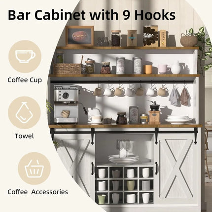 FurnitureZ l  55" Farmhouse Coffee Bar Cabinet for Dining Room