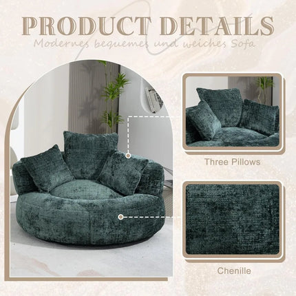 FurnitureZ l  Lazy Bean Bag Sofa Chair with High Back Floor Lounger with 3 Pillows for Bedroom