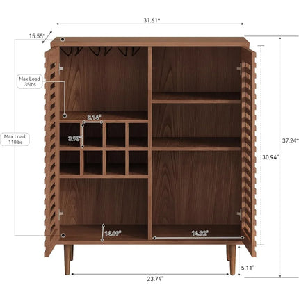 FurnitureZ l  Mid Century Bar Cabinet with Wine Racks for Dining Room