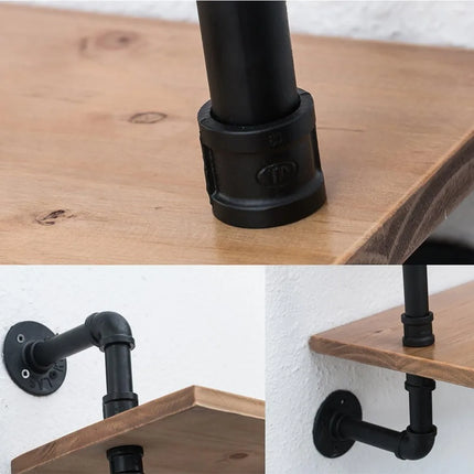 FurnitureZ l  Rustic 3-Tier Metal and Wood Wall-Mounted DIY Storage Shelf for Home Office