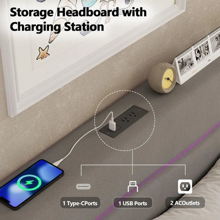 FurnitureZ l  Fabric-Covered Queen Bed Frame for Bedroom, Children