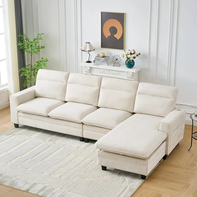 FurnitureZ l  118" Chenille Modern L Shape Sofa for Living Room