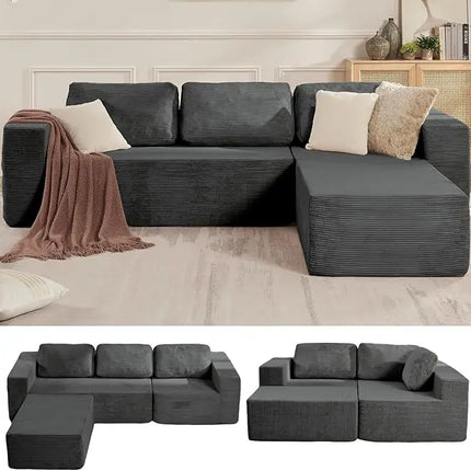 FurnitureZ l  106" L-Shape Modern Teddy Sofa for Living Room
