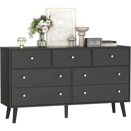 FurnitureZ l  Modern 7-Drawer Gold-Handled Dresser for Bedroom and Closet Storage