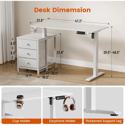 FurnitureZ l  Electric Standing Desk with Drawers for Home Office
