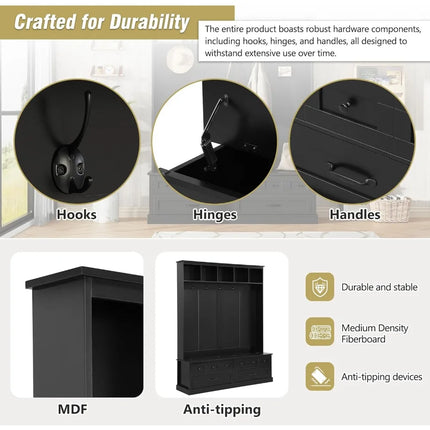 FurnitureZ l  Merax Multifunctional Farmhouse Wooden Tree Storage Bench for Entryway