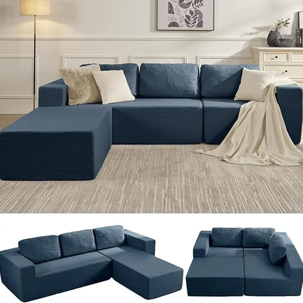 FurnitureZ l  106" L-Shape Modern Teddy Sofa for Living Room