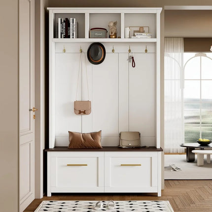 FurnitureZ l  Merax 47 Farmhouse Style Wood Hall Tree with Bench for Entryway