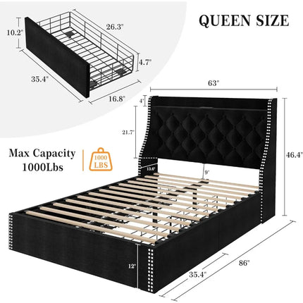 FurnitureZ l  Queen Size Upholstered Bed Frame for Bedroom