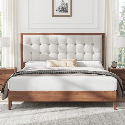 FurnitureZ l  Mid-Century Queen Size Solid Wood Bed Frame for Bedroom