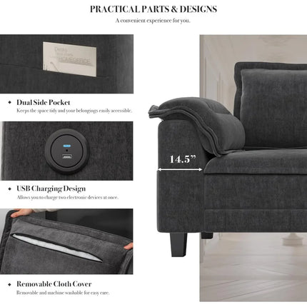 FurnitureZ l  85” Modern Comfy Sofa Couch with Extra Deep Seats for Living Room