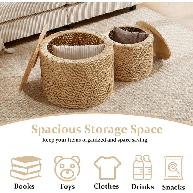 FurnitureZ l  Handcrafted 24" Round Wooden Nesting Coffee Table Set for Living Room