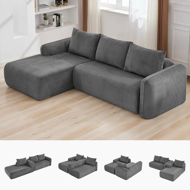FurnitureZ l  Modular Sectional Deep Seat Sofa with Chaise Lounge for Living Room
